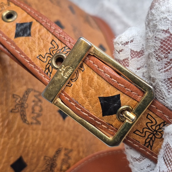 MCM Cognac Leather Drawstring Shoulder Crossbody Bucket Bag with Charm - Picture 9 of 17